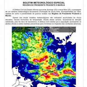 Defesa Civil alerta para fortes chuvas em todo o Estado entre domingo e terça-feira